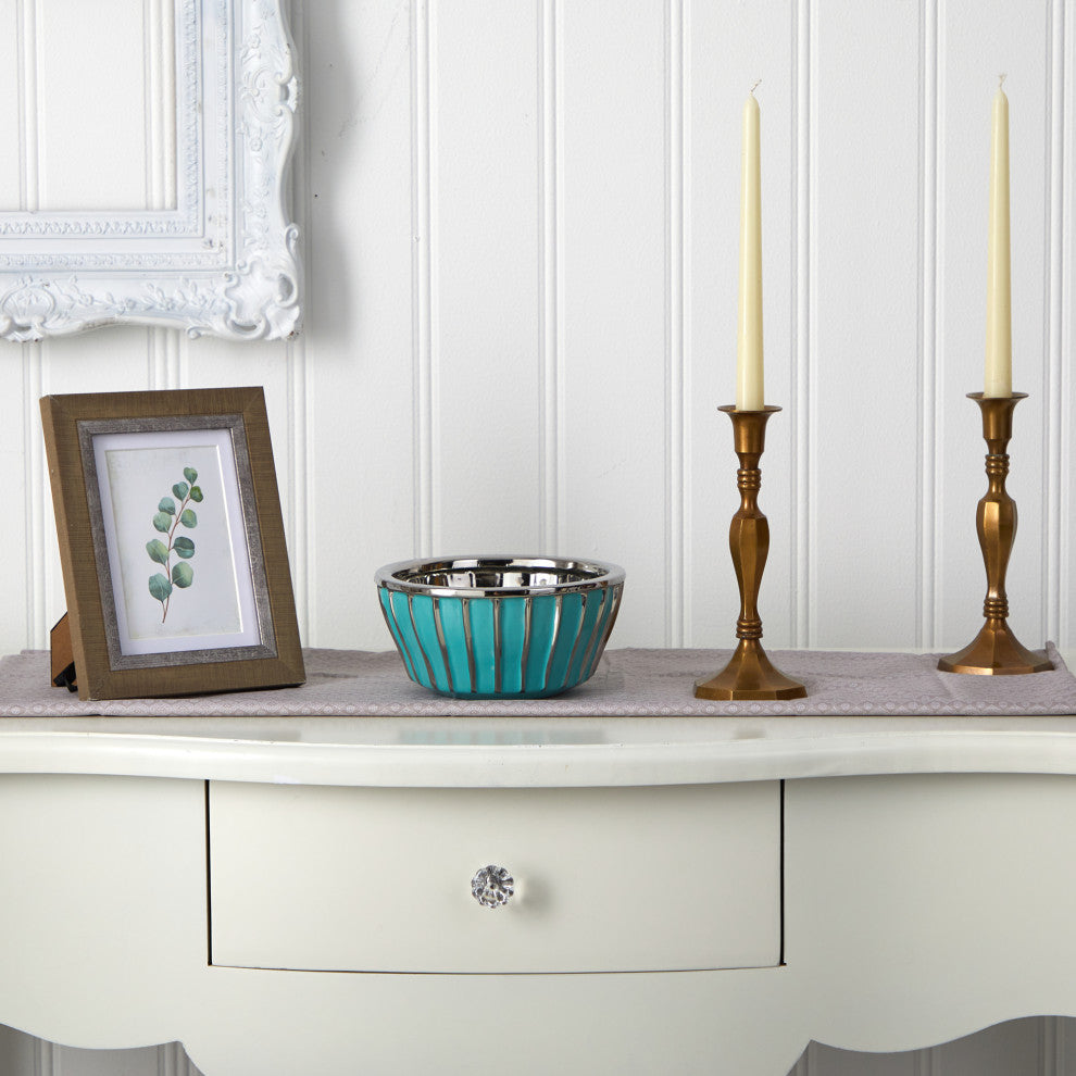 7.25 Teal Vase with Silver Burnishing