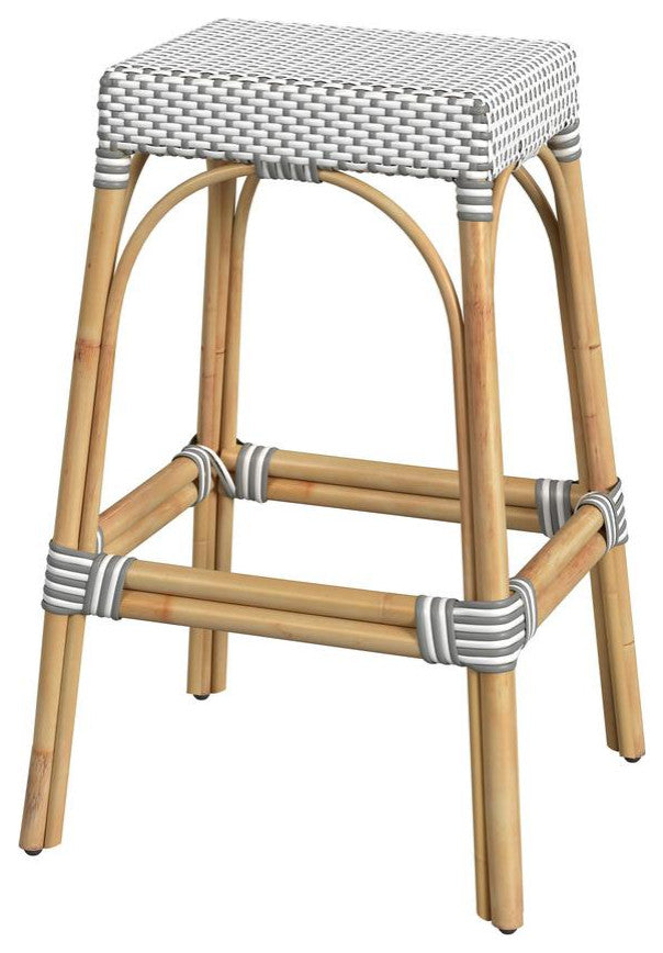 Company Robias Rectangular Rattan 30 Bar Stool, Gray and White Dot