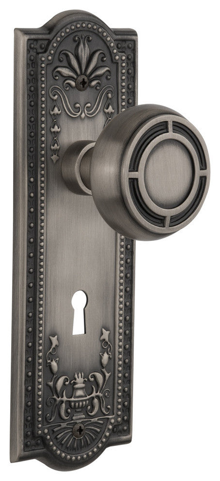 Meadows Plate Privacy Mission Knob, Antique Pewter