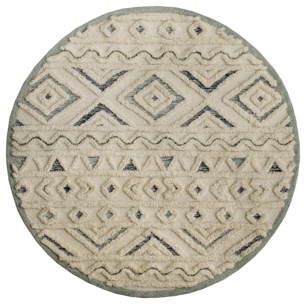 Contemporary Tufted Geometric Motif Round Rug, 4' Round