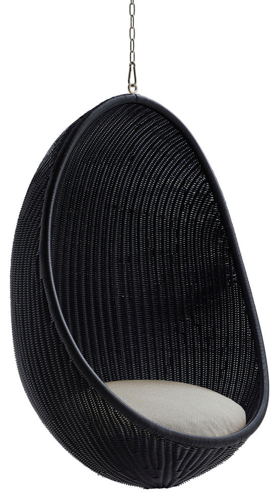 Nanna Ditzel Exterior Hanging Egg Chair, Black - Sunbrella Sailcloth Seagull Cushion, Chain