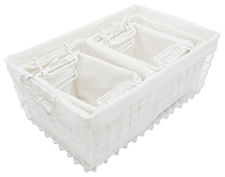 5-Piece Vintage Basket Set With Storage White Cotton Liner