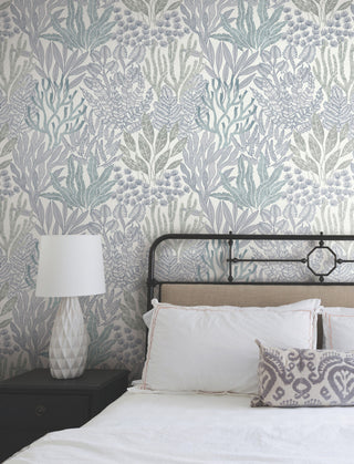 Coral Leaves Blue and Aqua Wallpaper