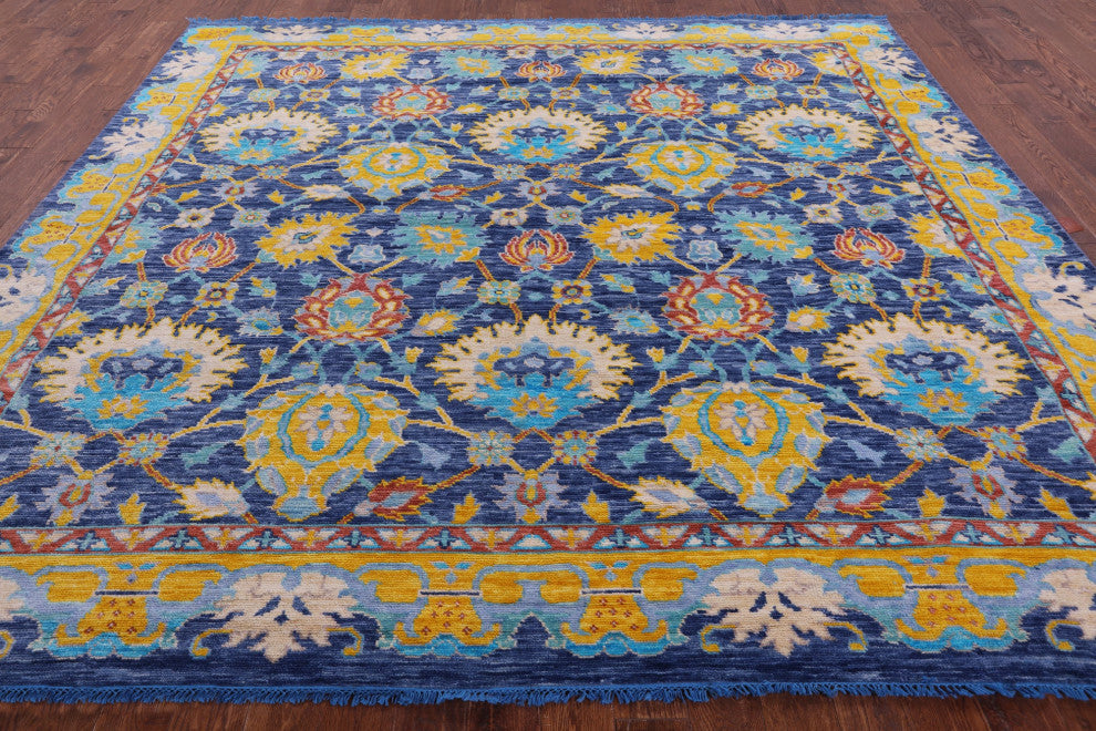 10' Square Hand-Knotted Turkish Oushak Wool Rug - Q13339