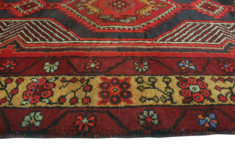 Fine Vintage Distressed Sanderso Charcoal/Burgundy Runner, 3'4x12'9