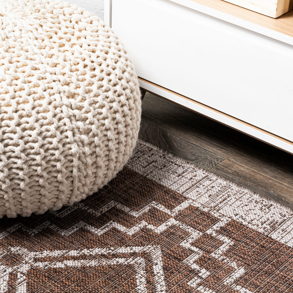 Marokko Diamond Tribal Indoor/Outdoor Rug, Brown/Beige, 2 X 8