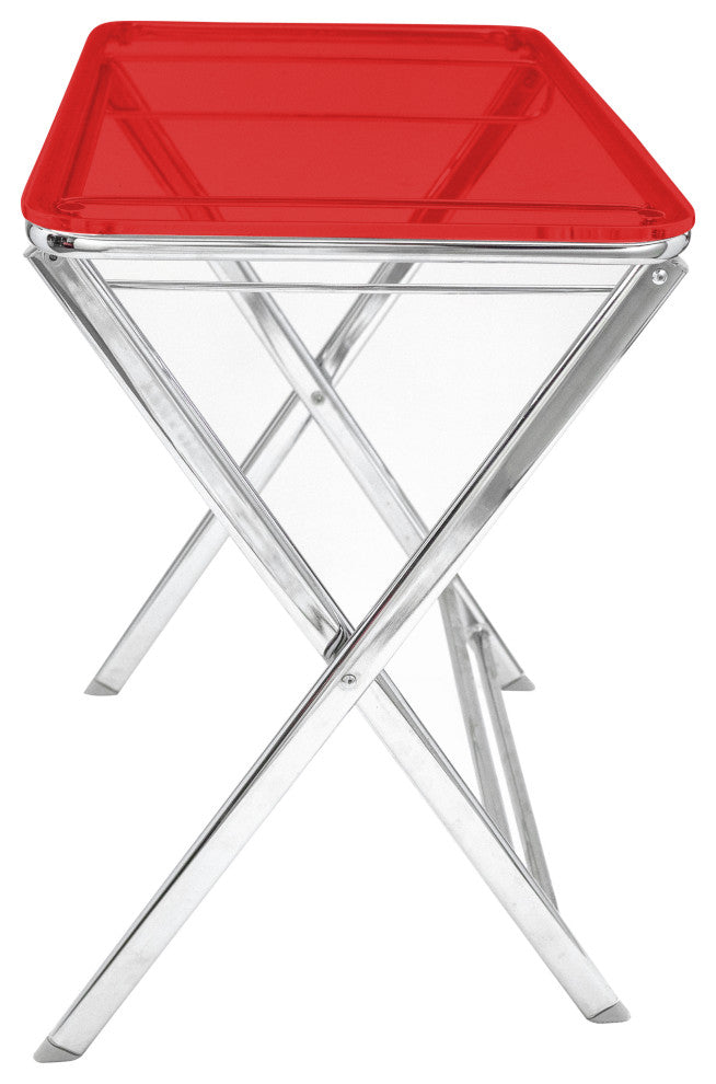 LeisureMod Victorian Foldable End Side Table Tray, Red