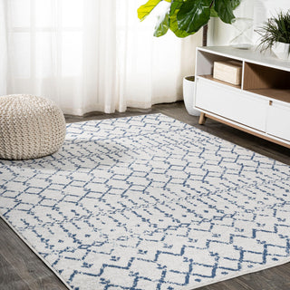 Moroccan HYPE Boho Vintage Diamond Runner Rug, Cream/Navy, 4 X 6