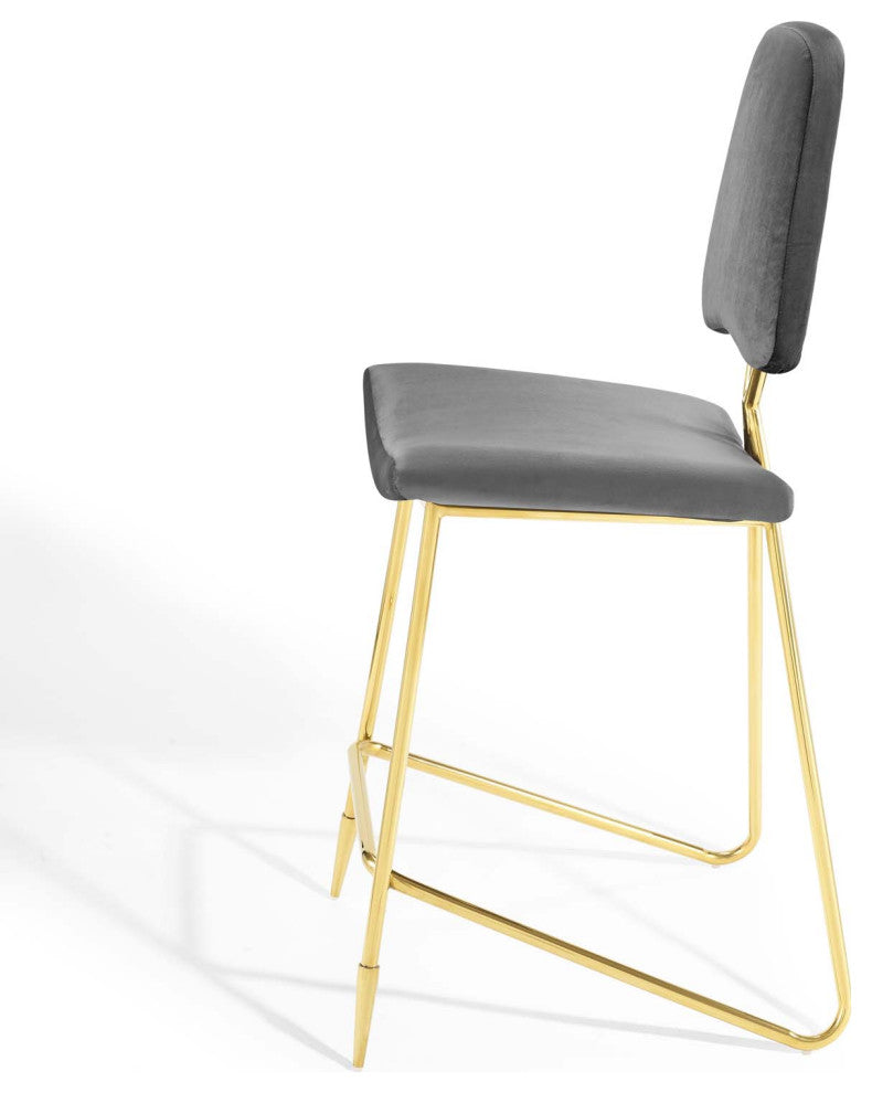Bar Stool Chair Barstool, Set of 2, Velvet, Metal, Gray, Modern, Bar Pub