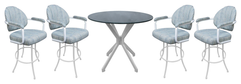 Swivel Counter Metal Pub Set - M-70 Stools 26" or 30", Watusi Aquatint - White, 26", Crackle Glass