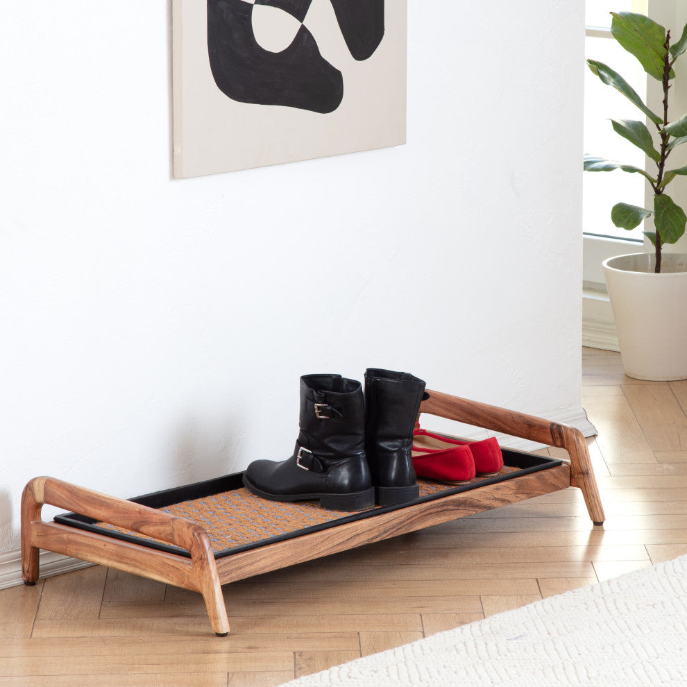 Single-Tier Natural Stand With 3-Pair Rubber Boot Tray My Blue Heaven