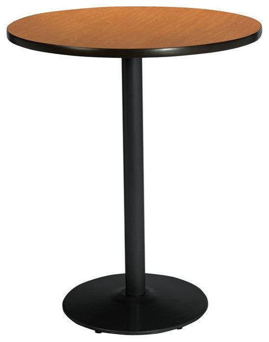 KFI 30" Round Breakroom Table with Medium Oak Top Round Black Base Bistro Height