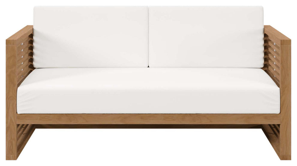 Lounge Loveseat Sofa, White Natural, Teak Wood, Modern, Outdoor Hospitality