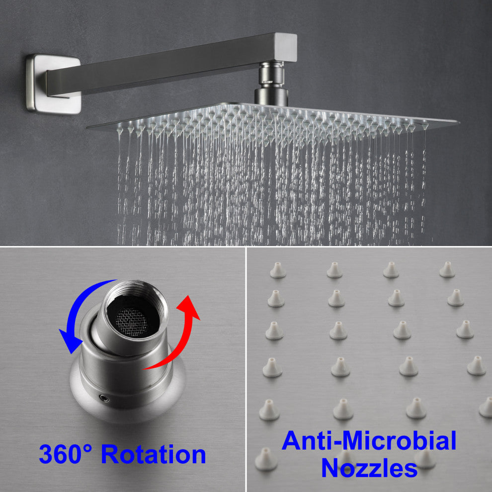 Wellfor Shower Faucet, 10" Rain Shower Head With Handheld Combo Set and Valve, Brushed Nickel
