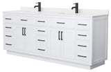 Beckett TK 84" White Double Vanity, White Quartz Top, 1-Hole, Black Trim