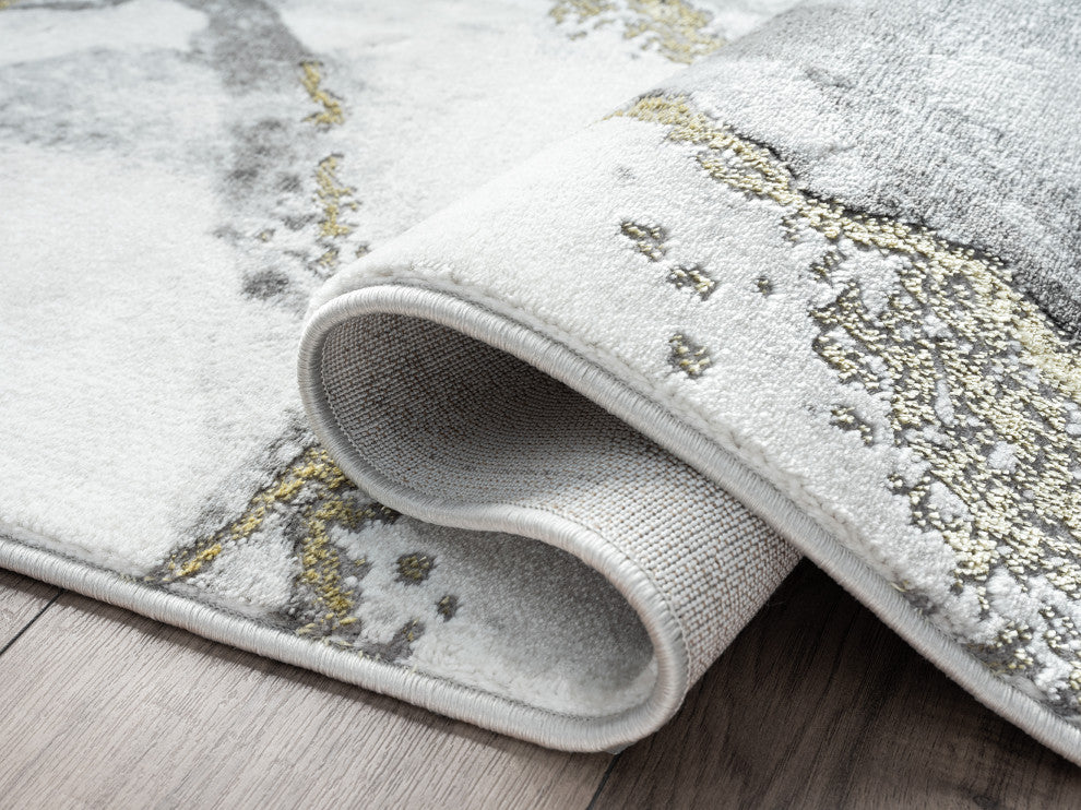 Abani Luna LUN170A Contemporary Marble Grey and Metallic Gold Area Rug