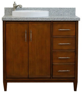 37" Single Vanity, Walnut Finish With Gray Granite