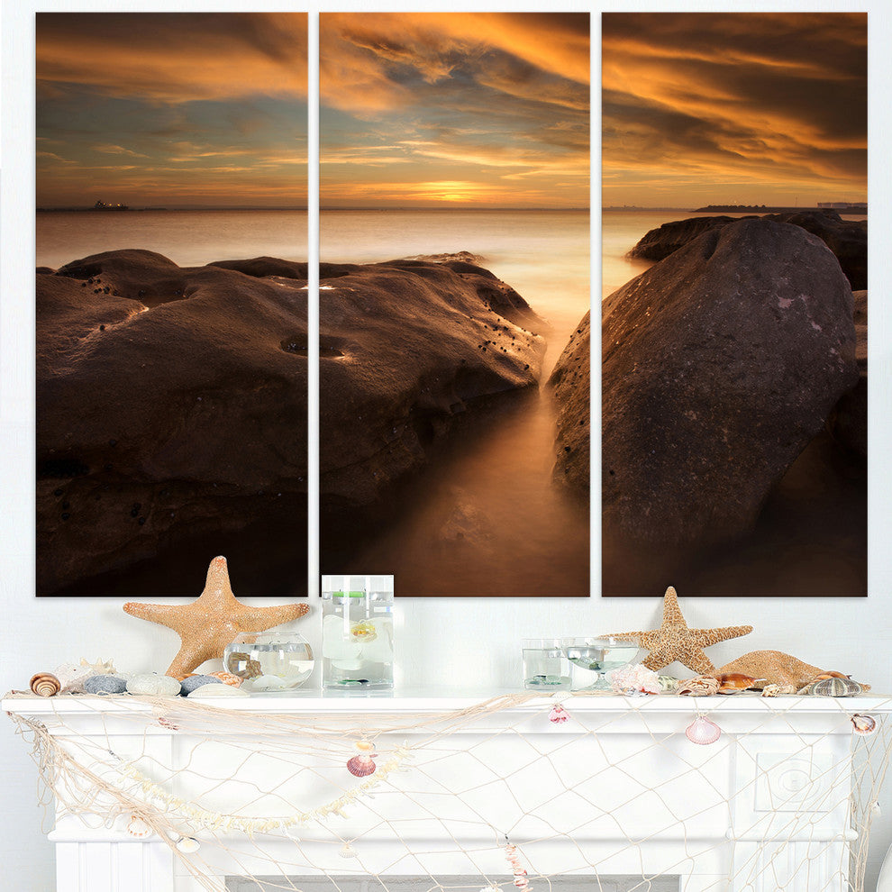 "Large Rocks at La Perouse Bridge" Metal Wall Art, 3 Panels, 36"x28"
