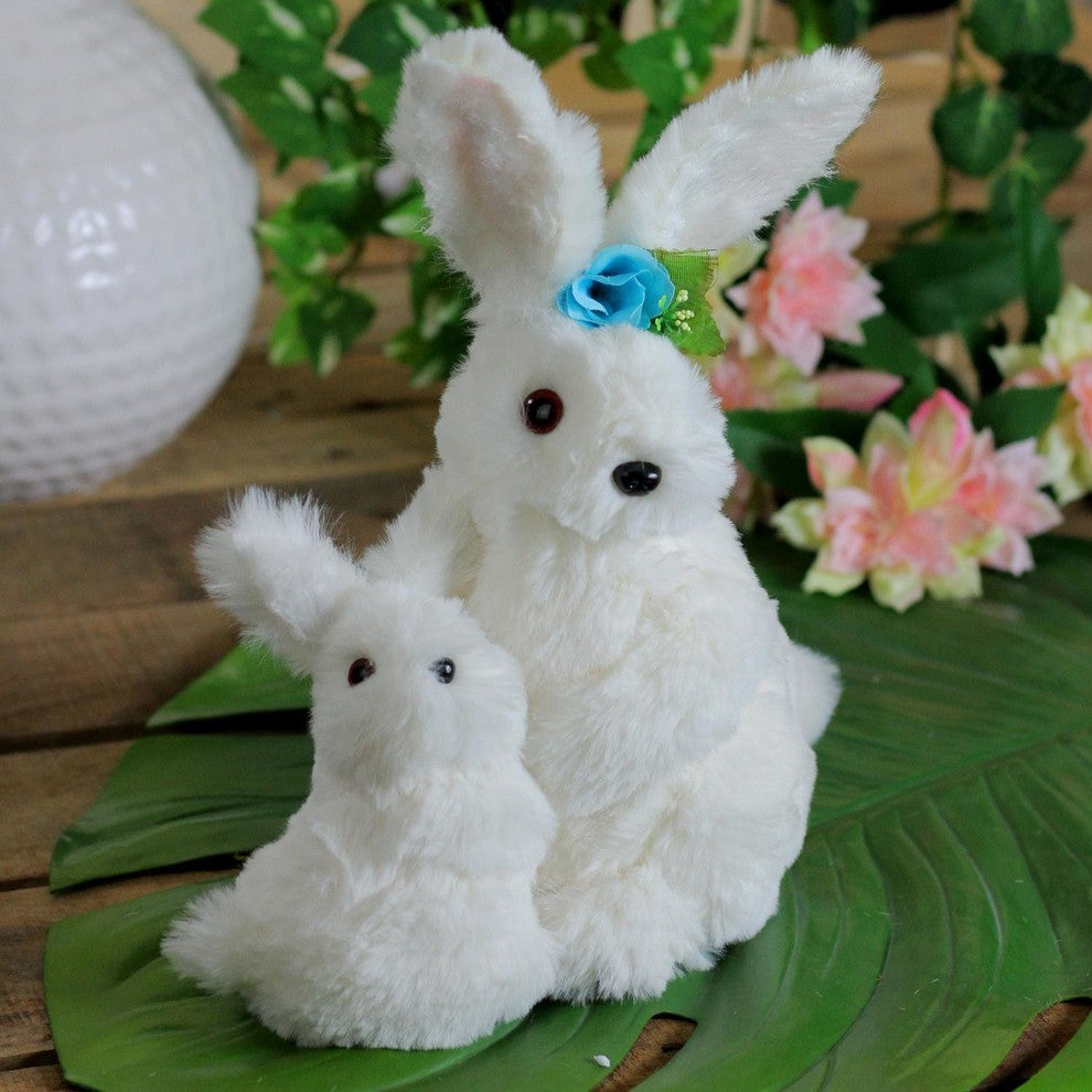 10" White Plush Standing Mother and Baby Easter Bunny Rabbit Spring Figure