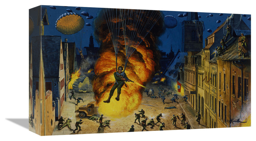 "Jumping Wildman of the 82nd Airborne" Canvas Giclee by Mort Kunstler, 16"x10"