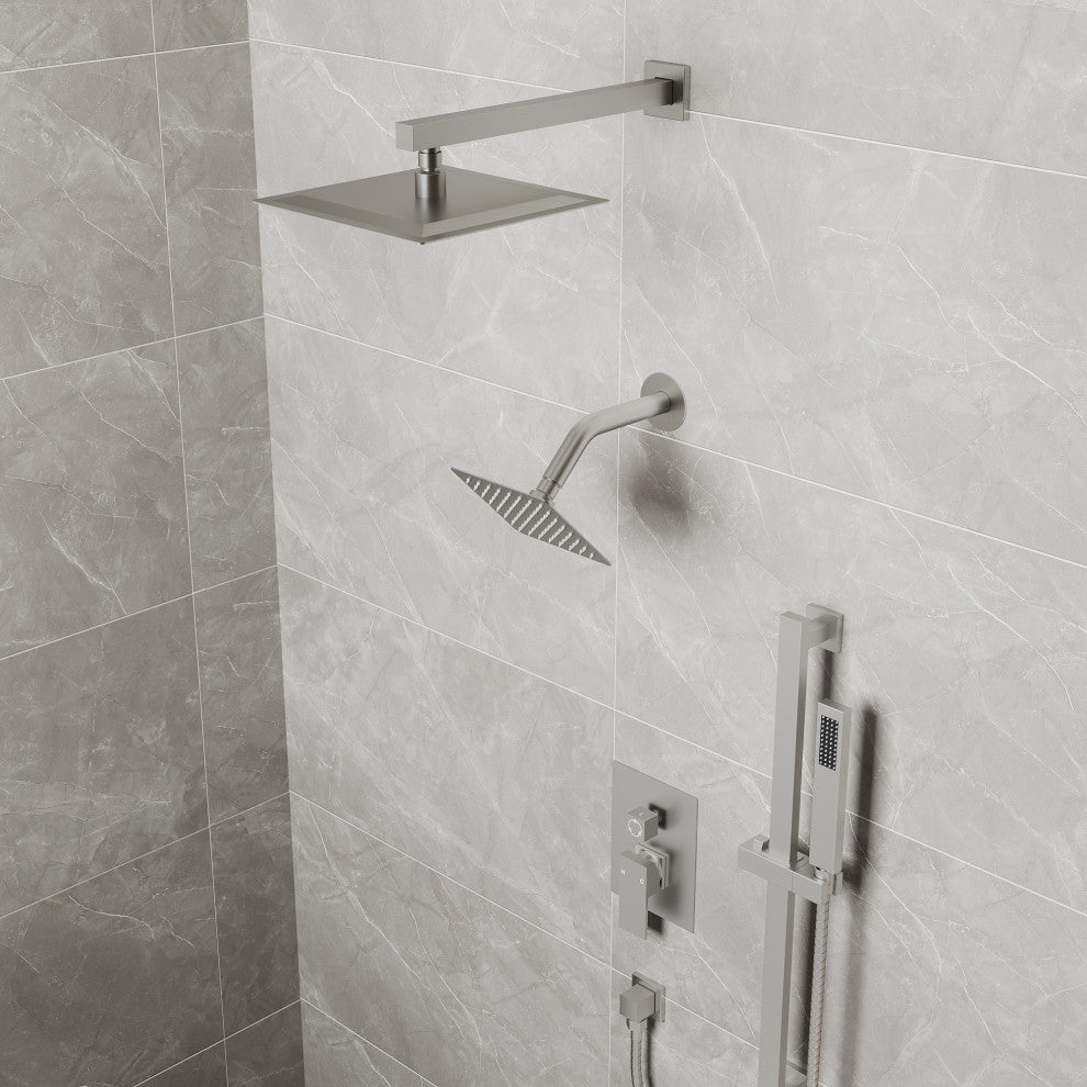 Dual Heads 10"x 6" Rain Shower System with Hand Shower Spray, Brushed Nickel