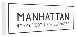 Plate City Coordinates Manhattan Stretched Canvas Wall Art, 10x24