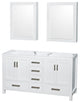 Sheffield 60" White DBL Vanity, No Top, No Sinks, Med Cabs