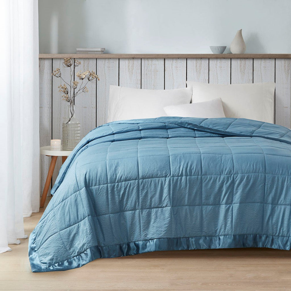 Madison Park Oversize Bedding Blanket With Satin Binding, Slate Blue, King