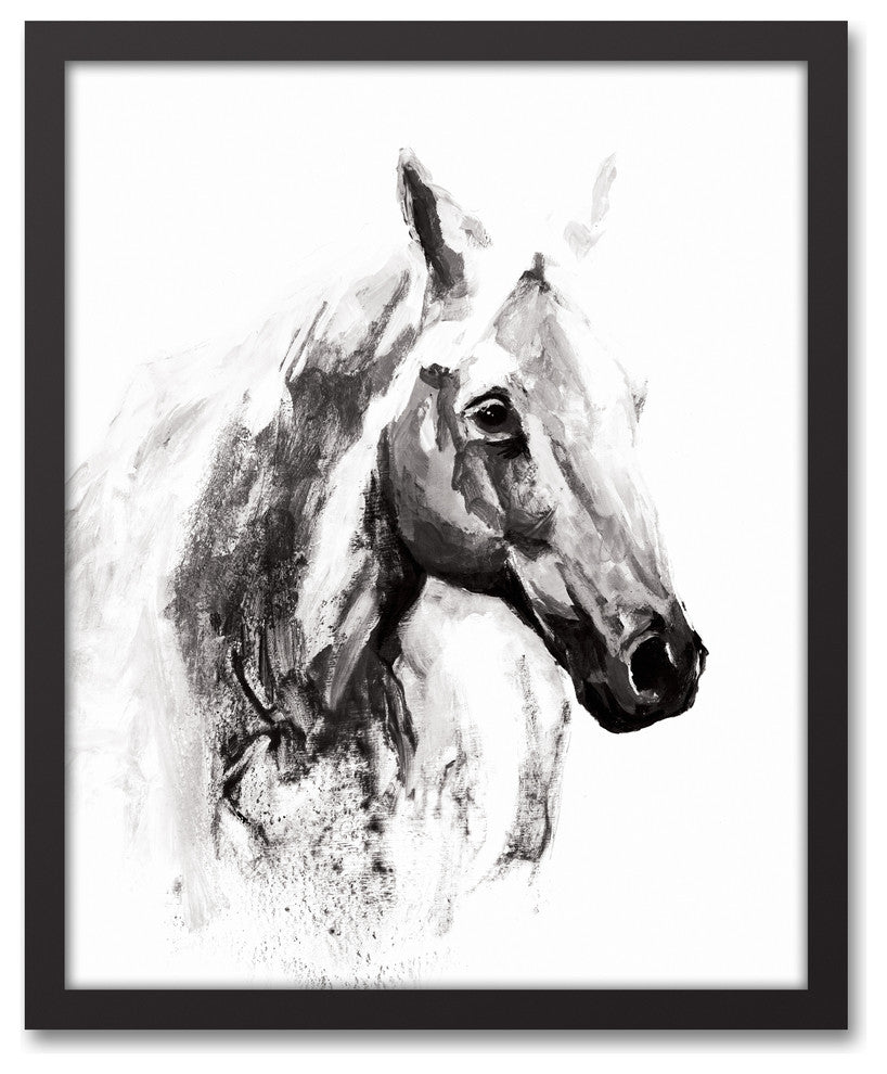 Black and White Watercolor Horse 16x20 Black Framed Canvas