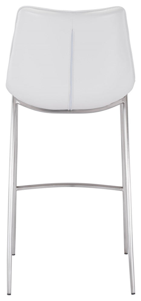 Bar Stool Chair Barstool, Set of 2, Faux Vinyl Leather, Steel, White, Silver