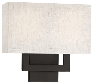 Wall Sconce Light, Dark Bronze With Oatmeal Shade, 13.25" With 2 Sockets