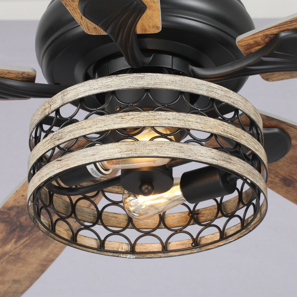 52 in Rustic Remote Control Ceiling fan in Matte Black