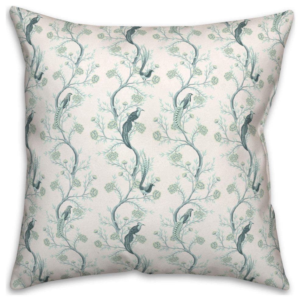 Vintage Birds On Branches Blue Mint 4 18x18 Spun Poly Pillow