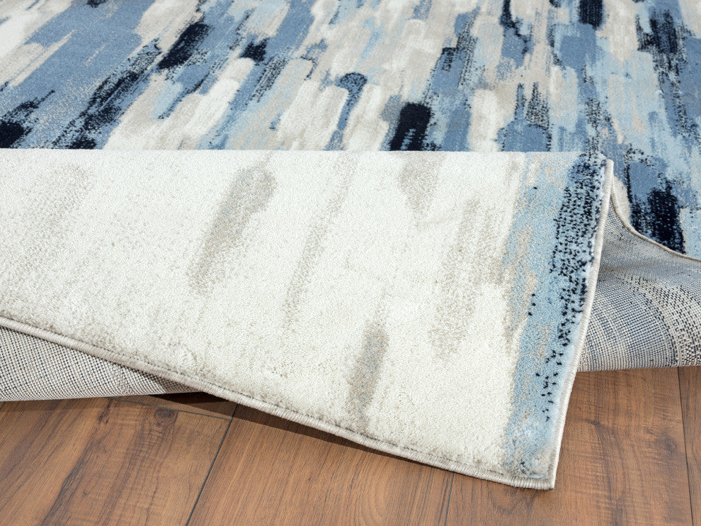 Abani Porto PRT140B Contemporary Blue and Beige Abstract Area Rug