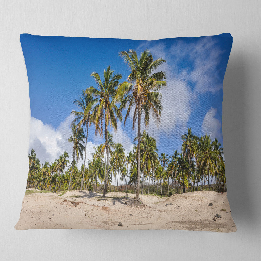 Anakena Beach in Easter Island Seascape Throw Pillow, 16"x16"