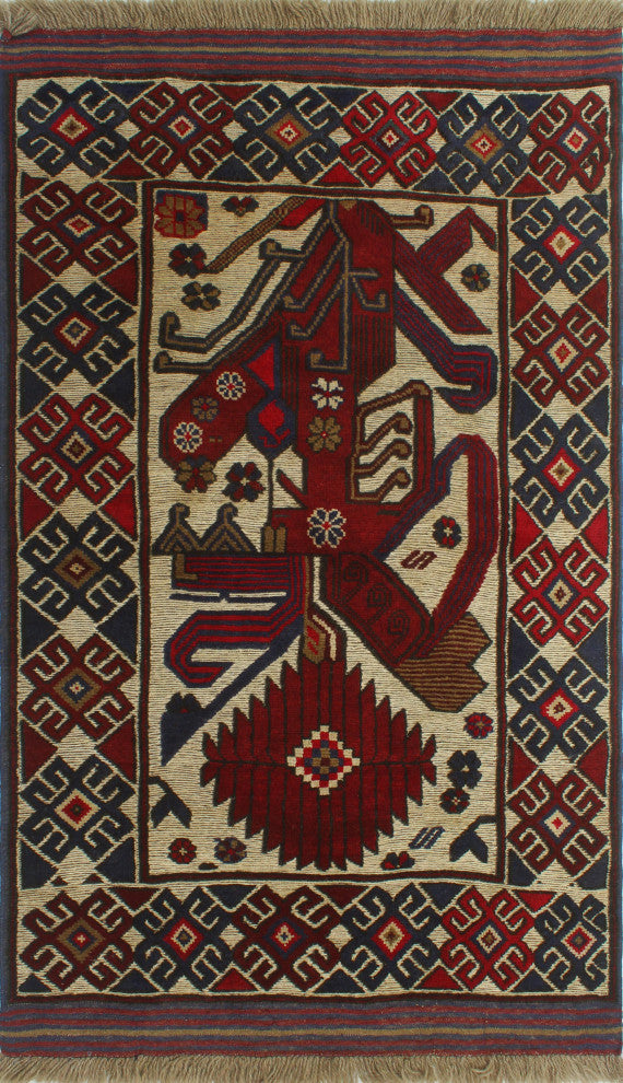 Semi Antique Stanley Ivory/Red Rug, 2'9x4'7