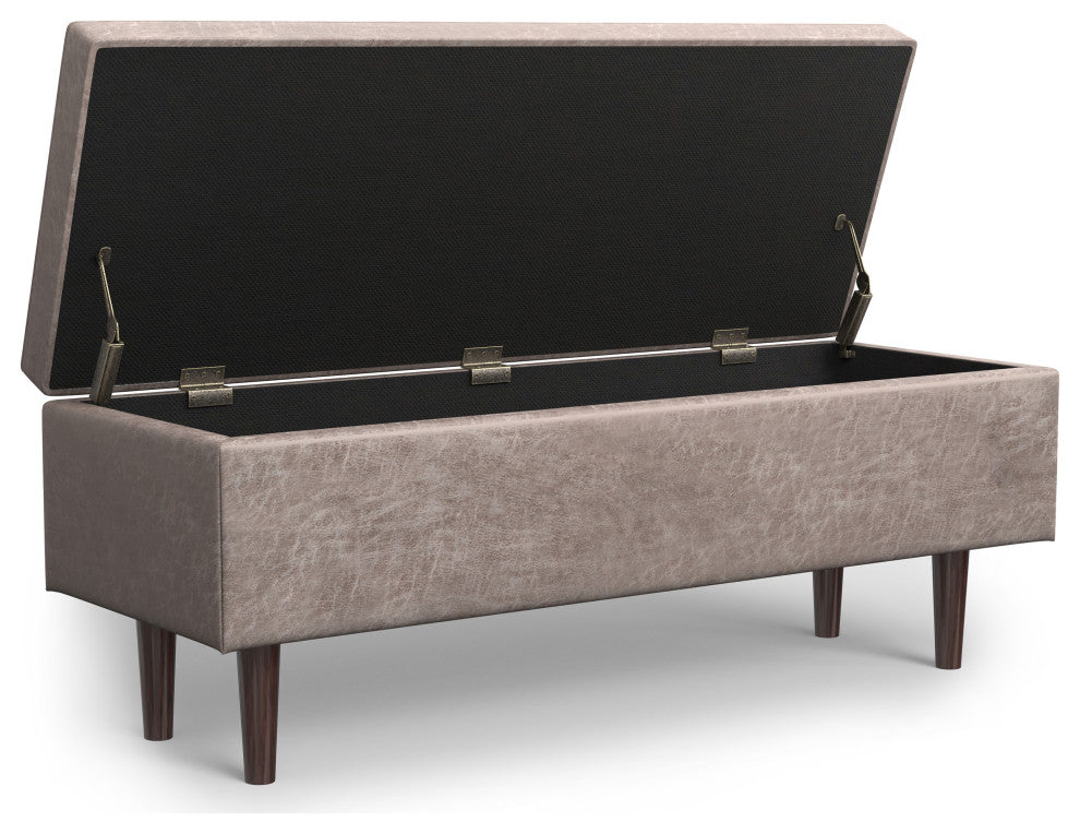 Shay Mid Century Rectangular Storage Ottoman, Distressed Grey Taupe
