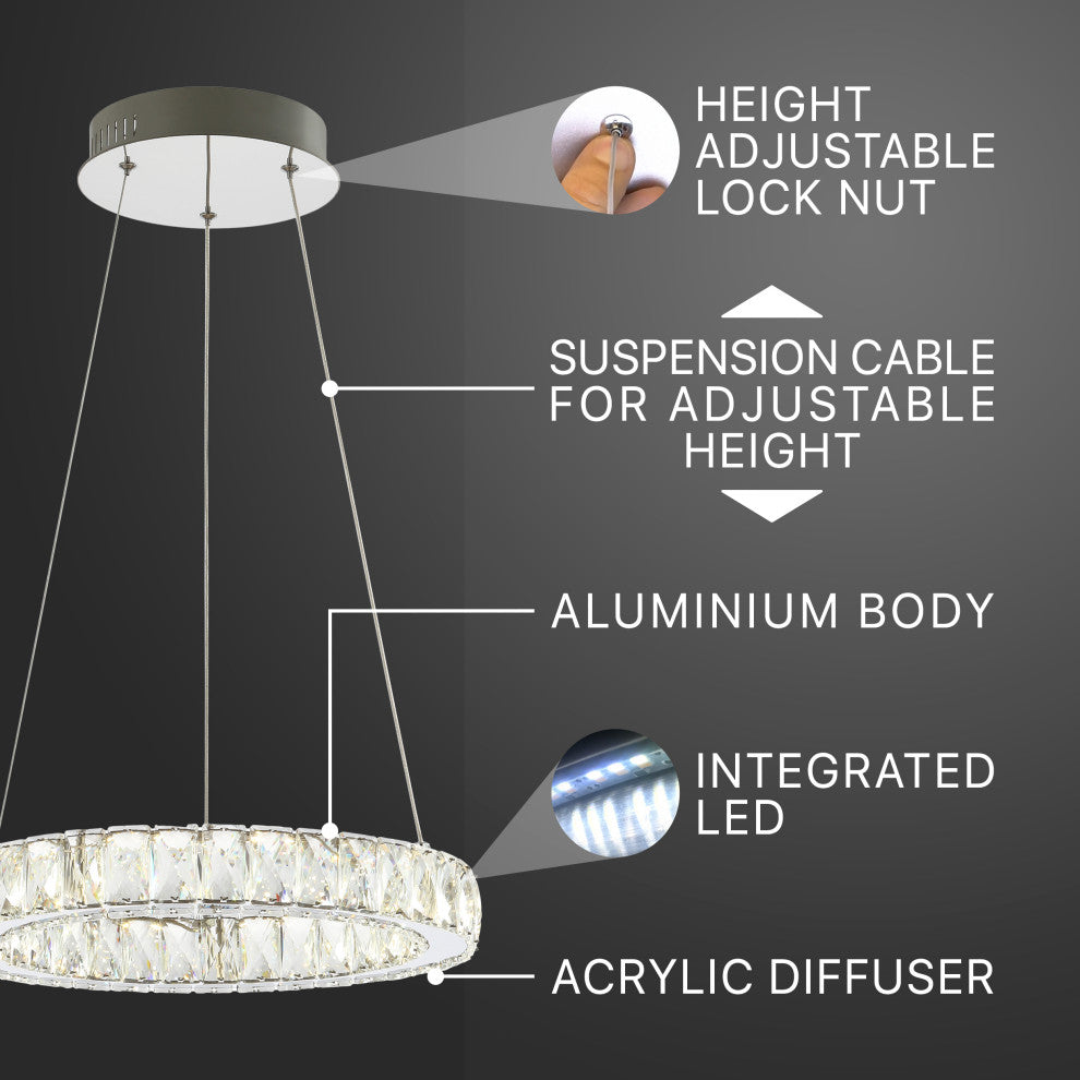 Reese 15.7" Adjustable Integrated LED Chandelier Pendant, Chrome