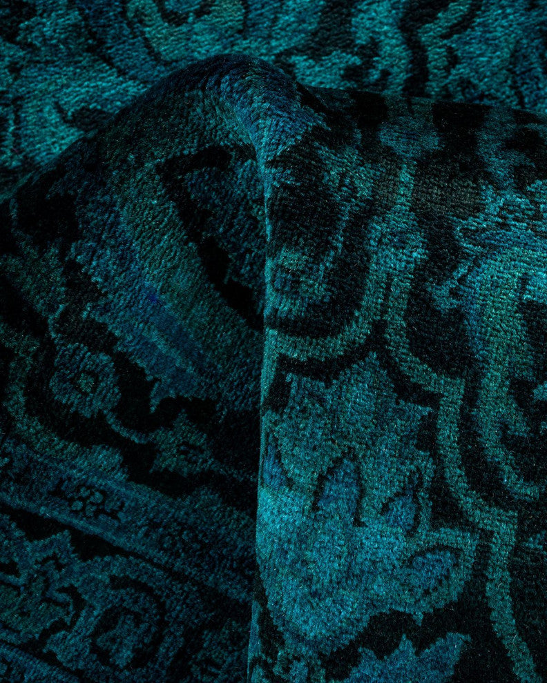 Fine Vibrance, One-of-a-Kind Hand-Knotted Runner Rug Black, 2'6"x11'9"