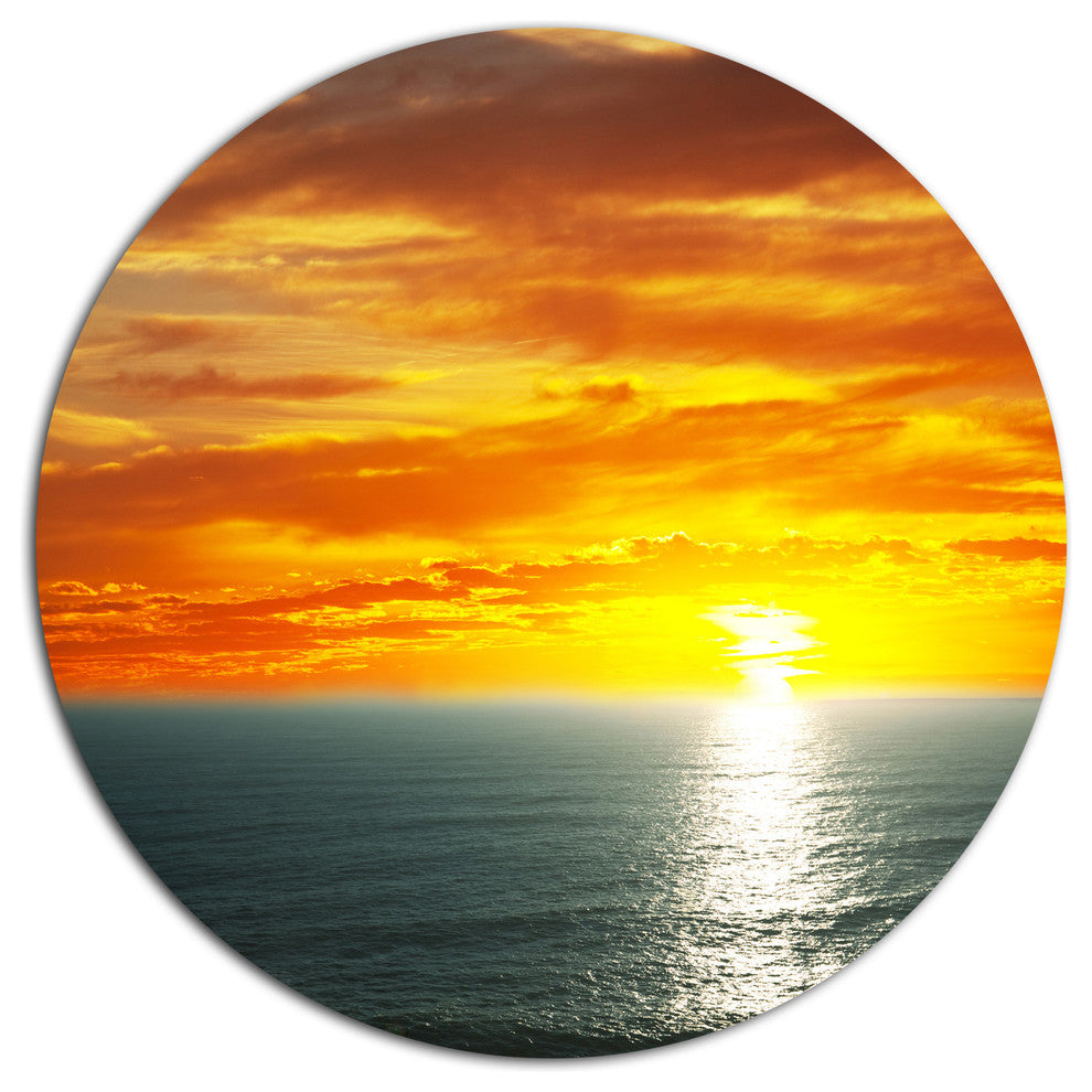 Fantastic Sunset Over Sea Waters, Seashore Disc Metal Artwork, 11"