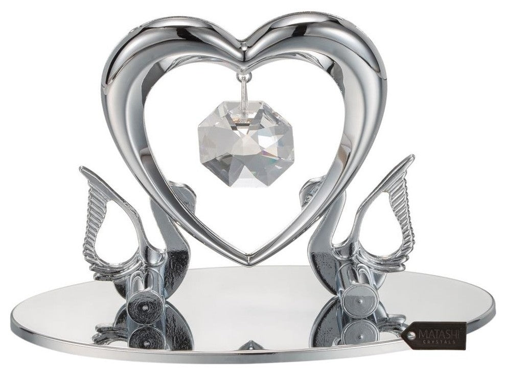 Chrome Plated Loving Swans With Heart Figurine Table-Top Ornament