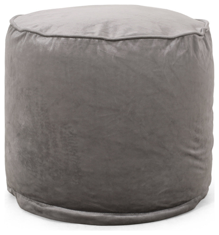 Bleckley Gwinnett Modern Velveteen Cylinder Pouf, Pewter