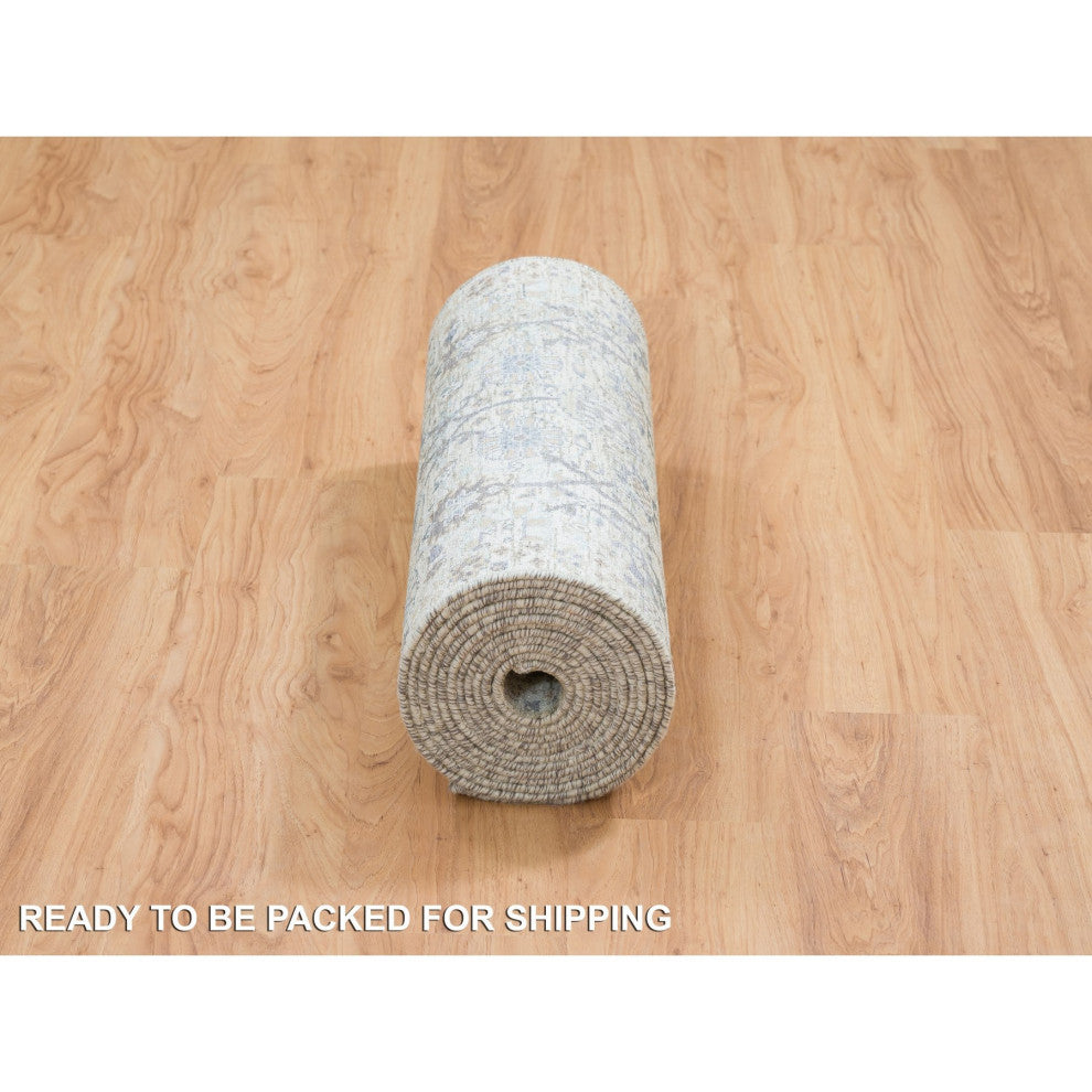 Ivory Tabriz Vase Design Silk With Wool Hand Knotted XL Runner Rug, 2'6"x18'2"