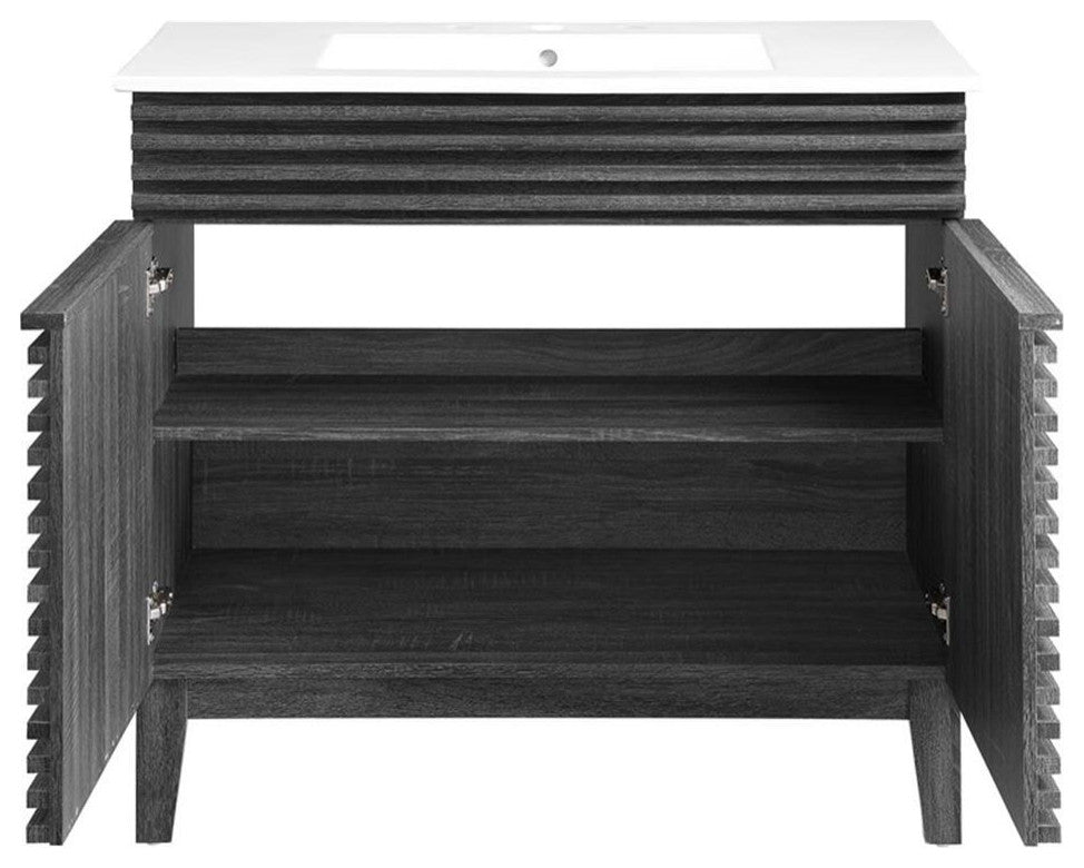 Modway Render 36" MDF and Particleboard Bathroom Vanity in Charcoal/White