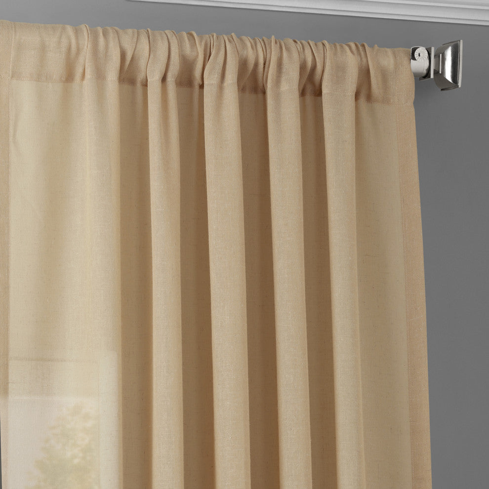 Faux Linen Sheer Curtain Single Panel, Raffia Tan, 50"x108"