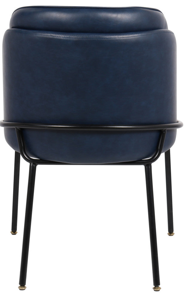 Jagger Vegan Leather Upholstered Dining Chair, Set of 2, Navy, Matte Black Finish