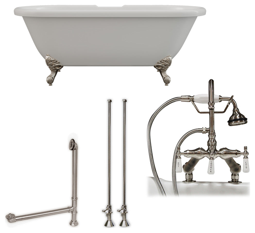 Acrylic Double Ended Clawfoot Bathtub 60" X 30" With 7" Faucet Drillings