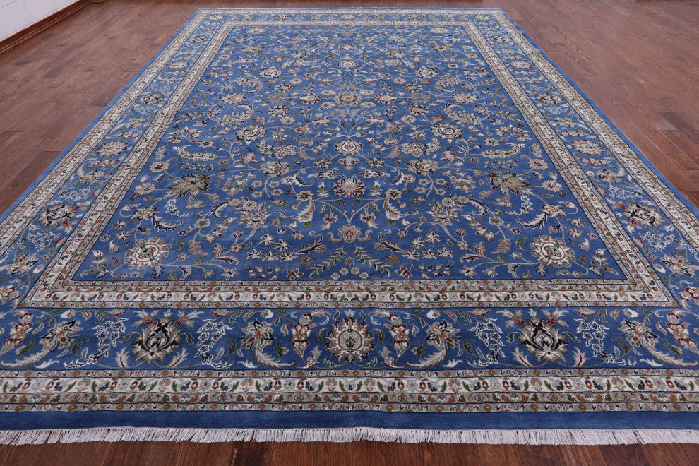 11' 8" X 15' 3" Persian Nain Wool and Silk Hand Knotted Rug Q7155