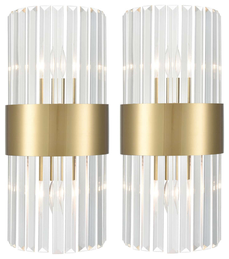 Clear Glass Wall Sconces Lighting, Set of 2, Brass