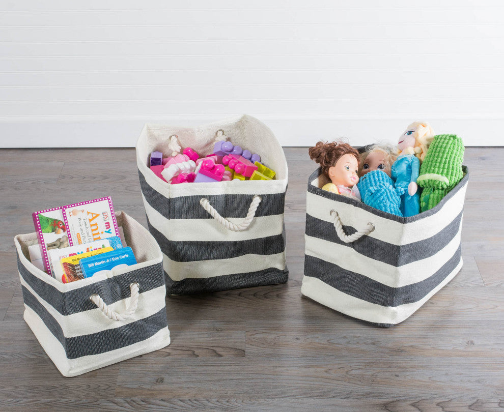 Paper Bin Stripe Eggplant Rectangle Large 17"x12"x12"